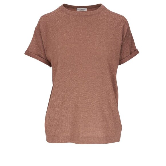 Brunello Cucinelli Sparkling Cashmere & Silk Lightweight Sweater in Brick -NWT - Picture 1 of 9